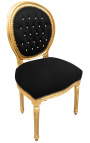 Louis XVI style chair black velvet with rhinestones and gold wood