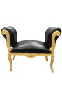 Baroque bench Louis XV style black false skin fabric and wood gold