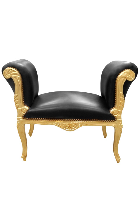 Barok bænk Louis XV stil sort falsk hud stof og træ guld