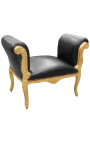 Baroque bench Louis XV style black false skin fabric and wood gold