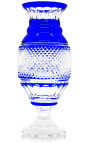 Grand vase bleu en cristal doublé de style Charles X cotelé