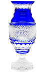 Grand vase bleu en cristal doublé de style Charles X cotelé