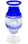 Grand vase bleu en cristal doublé de style Charles X cotelé