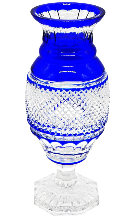 Grote blauwe vase kristal-lijn Charles X stijl corderoy