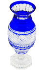 Grande vaso blu in cristallo foderato in stile Carlo X a coste