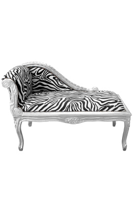 Dormeuse in stile Luigi XV in tessuto zebrato e legno argentato