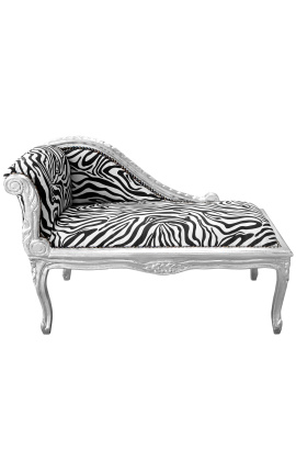 Louis XV Chaise Longue Zebra tyg och silver trä