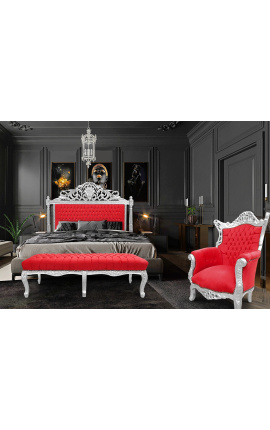 Baroka stila gultas galvgalis sarkans samta audums ar rhinestones un sudraba koku
