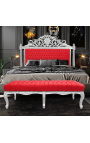 Barock sänggavel rött sammetstyg med strass och silverträ