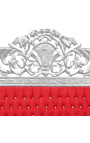 Barokinio stiliaus lovos galvūgalis raudonas aksominis audinys su cirkonio akmenimis ir sidabro mediena