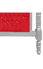 Barockes Bettkopfteil aus rotem Samtstoff mit Strasssteinen und silbernem Holz