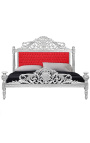 Letto barocco tessuto in velluto rosso con strass e legno argentato