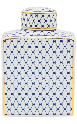 Urna decorativa "Akoub" in ceramica smaltata blu e oro, modello medio