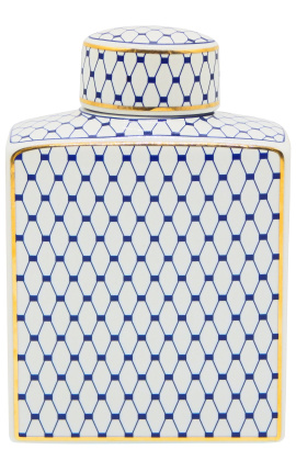Декоративна урна "Акоуб" в синьо и златисто емайлирана керамика среден модел