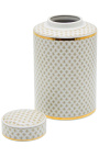 Decorative cylindrical "Ature" urn in beige and gold enameled ceramic GM
