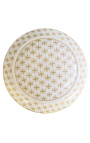 Urna decorativa cilindrica "Ature" in ceramica smaltata beige e oro GM