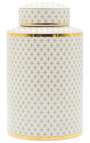 Cilíndrico decorativo Urna de atura en cerámica esmaltada de beige y oro GM