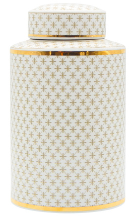 Decoratieve cilinder "Kunst" urn in beige en goud emaleerde keramische GM