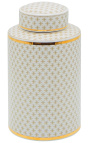 Urna decorativa cilindrica "Ature" in ceramica smaltata beige e oro GM