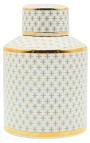 Urna decorativa cilindrica "Ature" in ceramica smaltata beige e oro MM