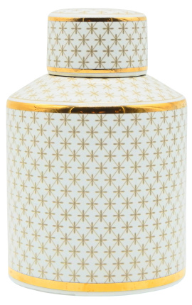 Decorative cylindrical "Ature" urn in beige and gold enameled ceramic MM