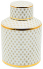 Decorative cylindrical "Ature" urn in beige and gold enameled ceramic MM