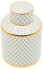 Cilíndrico decorativo Urna de atura en cerámica esmaltada de beige y oro MM
