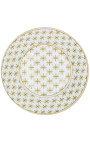 Urna decorativa cilíndrica "Ature" em cerâmica esmaltada bege e ouro MM