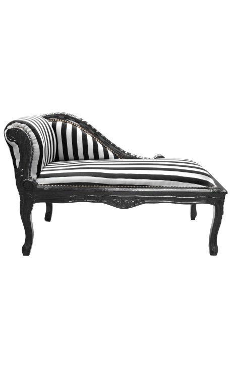Louis XV chaise longue rayado tejido blanco y negro y madera negra