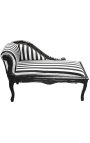 Chaise longue estilo Luís XV em tecido listrado preto e branco e madeira preta