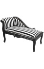 Louis XV chaise longue stripped black and white fabric and black wood - 14