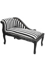 Louis XV chaise longue stripped black and white fabric and black wood