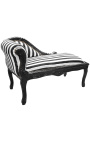 Chaise longue estilo Luís XV em tecido listrado preto e branco e madeira preta