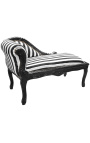 Louis XV chaise longue rayado tejido blanco y negro y madera negra