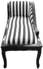 Louis XV chaise longue rayado tejido blanco y negro y madera negra