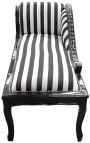 Méridienne de style Louis XV tissu rayé noir et blanc et bois noir