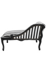 Louis XV chaise longue stripped black and white fabric and black wood - 17