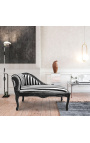 Louis XV chaise longue rayado tejido blanco y negro y madera negra