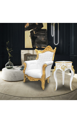 stol Louis XIV stil bijelo lakirano drvo s broncom.