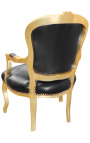 Fotel w stylu barokowym w stylu Ludwika XV czarna ekoskóra i złote drewno