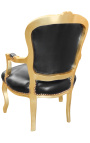 Fauteuil baroque de style Louis XV simili cuir noir et bois doré