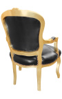 Fauteuil baroque de style Louis XV simili cuir noir et bois doré