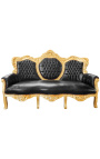 Sofá barroco piel falsa cuero negro y madera de oro