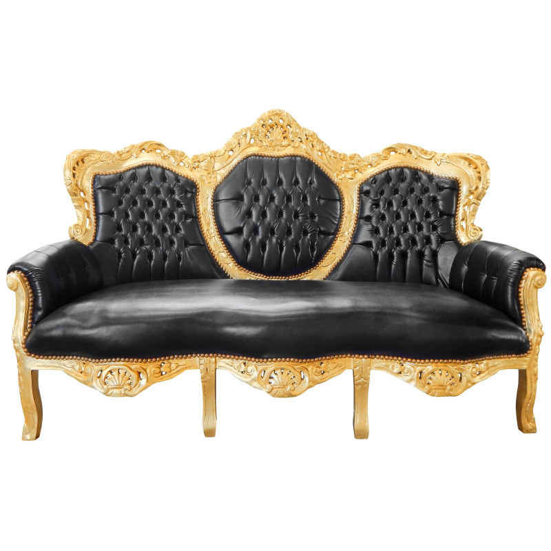 Baroque Sofa Black Leatherette And Gold, Gold Leather Sofa