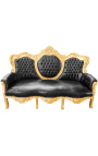 Barock soffa konstskinn läder svart och guld trä
