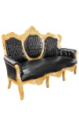 Καναπές μπαρόκ ψεύτικο δέρμα μαύρο και χρυσό ξύλο