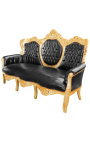 Canapé baroque tissu simili cuir noir et bois doré