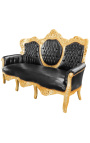 Sofá barroco piel falsa cuero negro y madera de oro