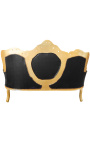 Baroque sofa false skin leather black and gold wood