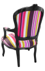 Barokowy fotel Louis XV Styl Multicolor Stripes Tkanina i czarne drewno - 18